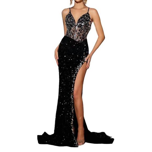 NEW PORTIA&SCARLETT cut glass sequin prom dress in black - Picture 1 of 3